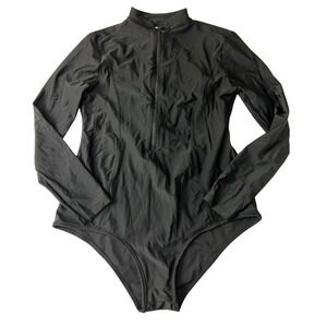 LYRA Swim Rash Guard Bodysuit Women Size Medium Black Long Sleeve Zip Front
